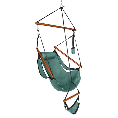LuxeSwing™ – Oxford Hanging Chair with Wooden Bar & Cup Holder, Green