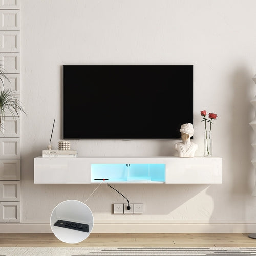 LumiWall™ – Floating TV Wall Shelf with 16-Color LED Lights for 55–65"
