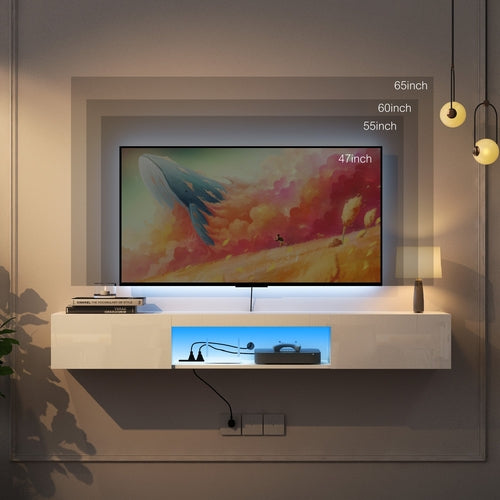 LumiWall™ – Floating TV Wall Shelf with 16-Color LED Lights for 55–65"