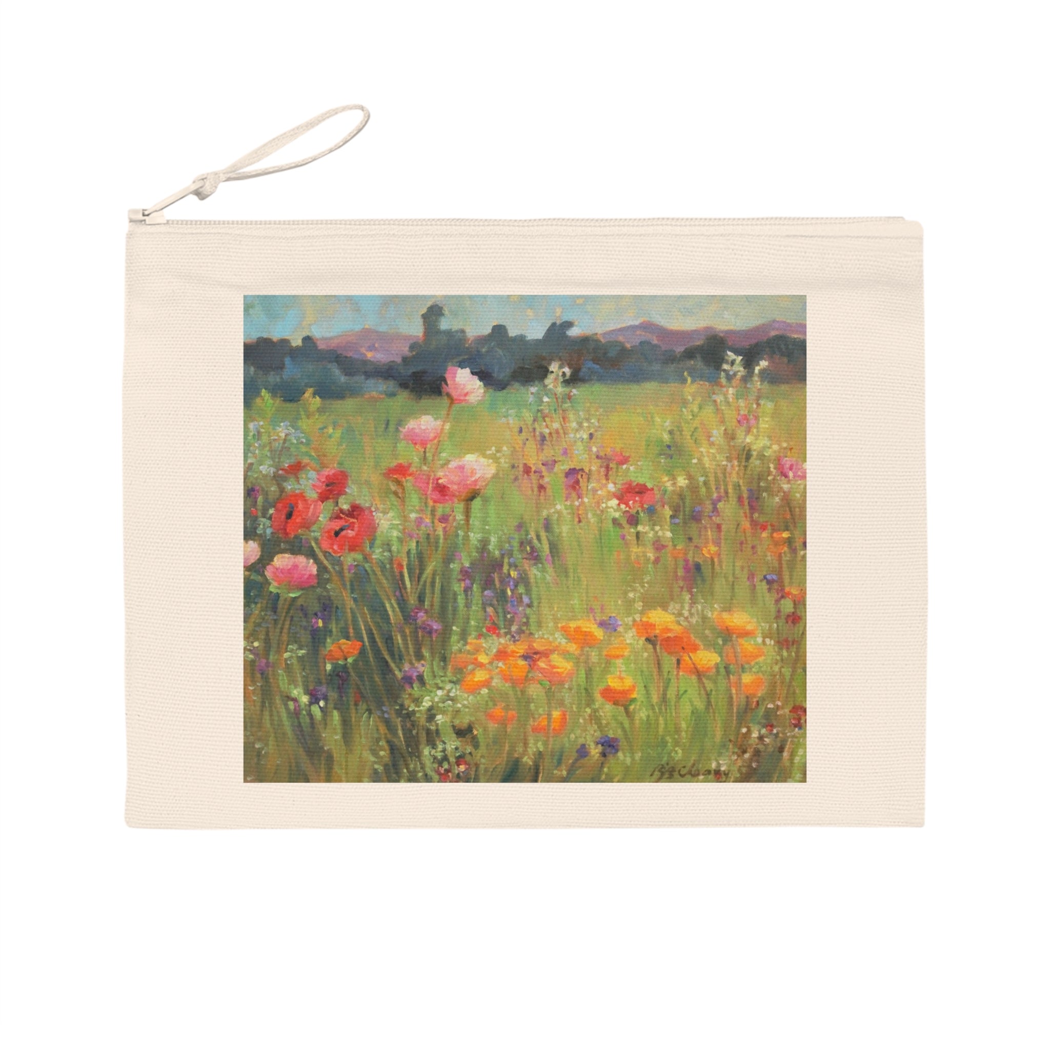 Eco-Friendly Pouch with 'Field of Poppies' I Original Artwork by American Artist Barbara Cleary