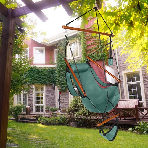 LuxeSwing™ – Oxford Hanging Chair with Wooden Bar & Cup Holder, Green