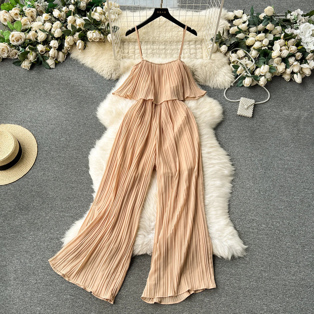 Summer Sweet Strapless Jumpsuit for Women Sleeveless High Waist Ruffled Lace Long Jumpsuit Ladies Sweet Overalls Wholesale