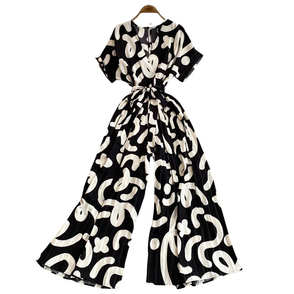 Elegant V-Neck Tunic Slim Jumpsuit For Women High Waist Printed Lace Long Jumpsuit Wholesale