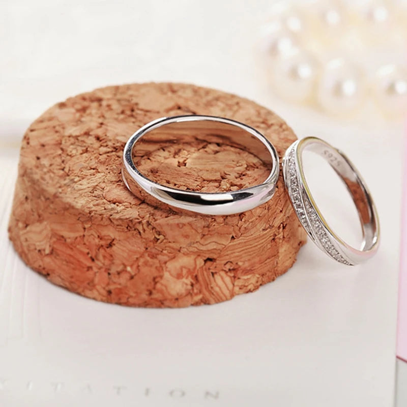 Fashion Genuine 100% 925 Sterling Silver Ring for Women Men  Engagement Zircon Couple Rings Wedding Band Jewelry Gift For Lovers