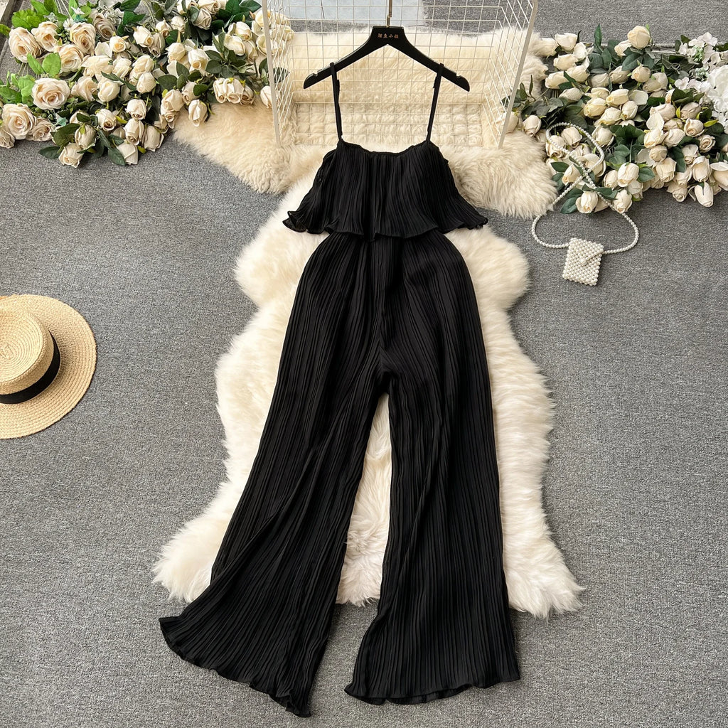 Summer Sweet Strapless Jumpsuit for Women Sleeveless High Waist Ruffled Lace Long Jumpsuit Ladies Sweet Overalls Wholesale