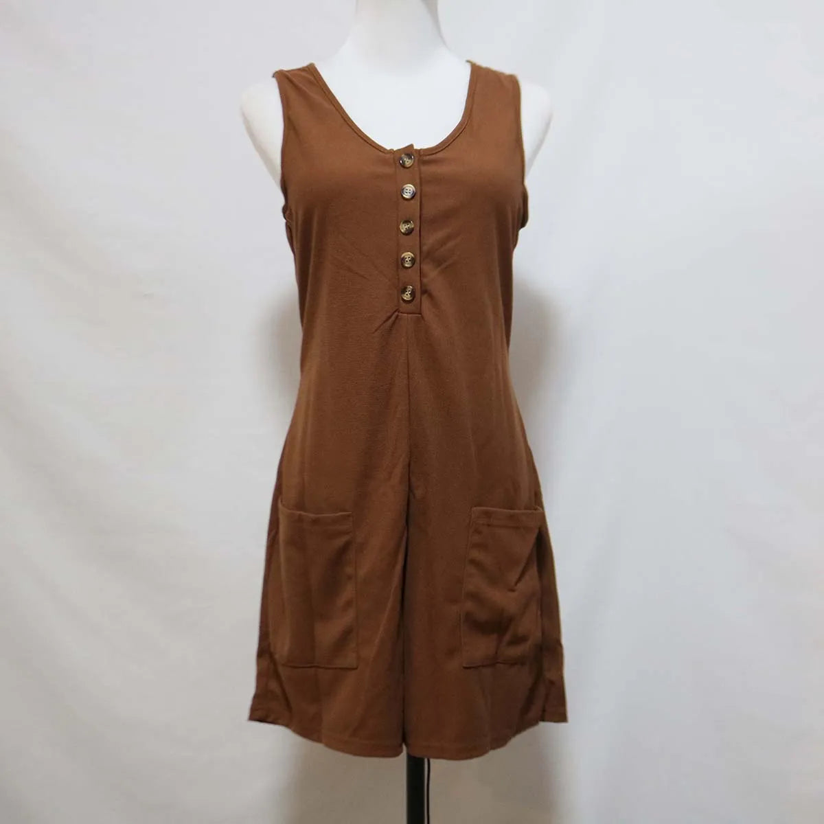 Summer Sleeveless Solid Color Casual Loose Wide Leg Women Shorts Romper With Pockets WLTC-002