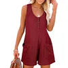 Summer Sleeveless Solid Color Casual Loose Wide Leg Women Shorts Romper With Pockets WLTC-002