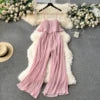 Summer Sweet Strapless Jumpsuit for Women Sleeveless High Waist Ruffled Lace Long Jumpsuit Ladies Sweet Overalls Wholesale