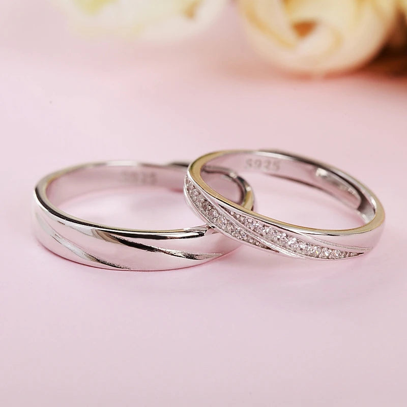 Fashion Genuine 100% 925 Sterling Silver Ring for Women Men  Engagement Zircon Couple Rings Wedding Band Jewelry Gift For Lovers