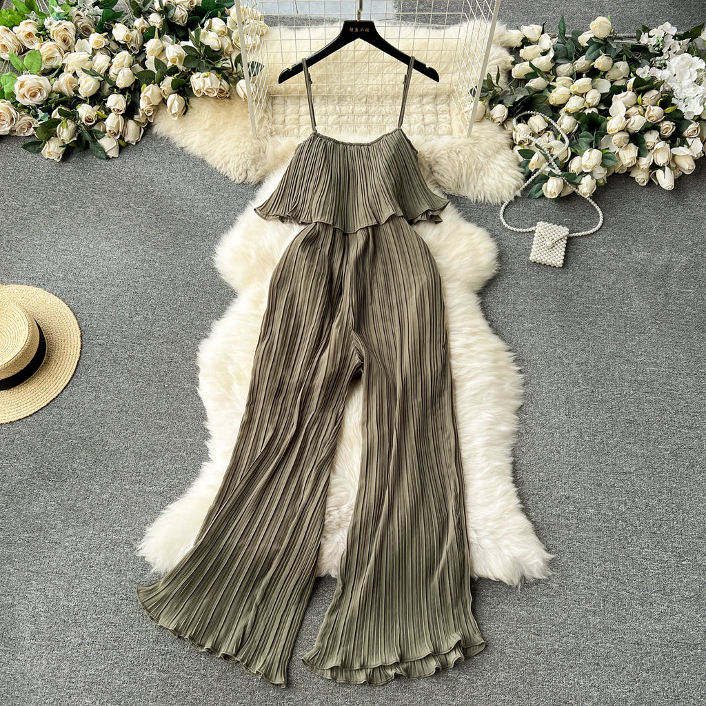 Summer Sweet Strapless Jumpsuit for Women Sleeveless High Waist Ruffled Lace Long Jumpsuit Ladies Sweet Overalls Wholesale