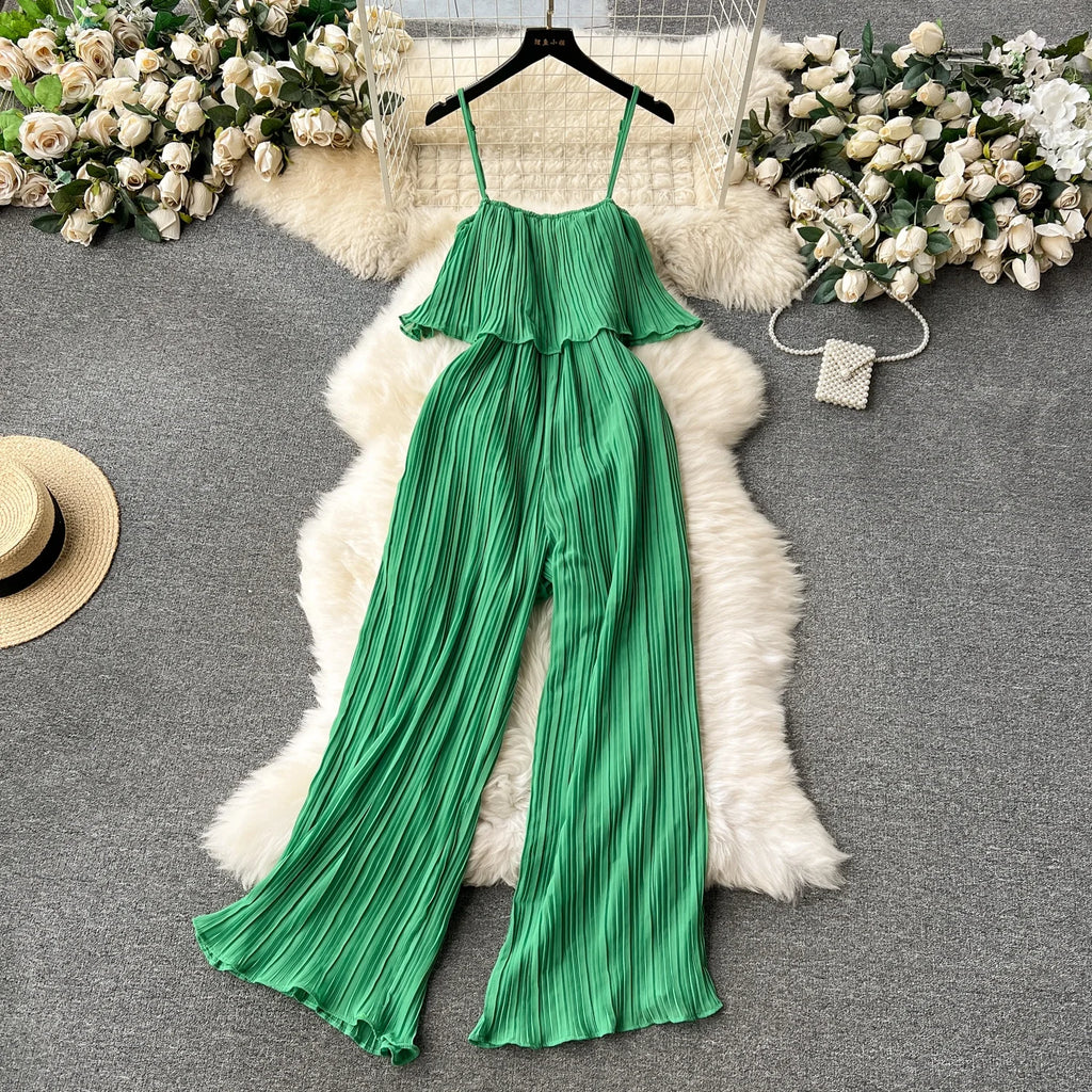 Summer Sweet Strapless Jumpsuit for Women Sleeveless High Waist Ruffled Lace Long Jumpsuit Ladies Sweet Overalls Wholesale