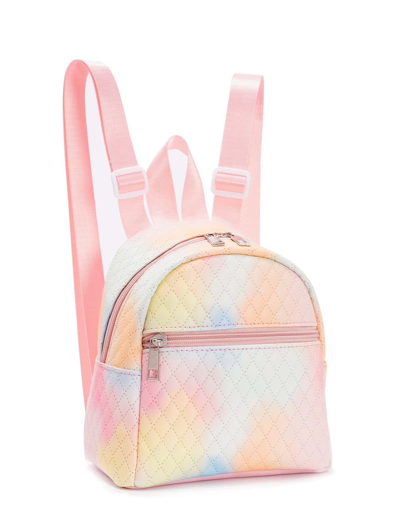 Foreign Trade Cross-border Hot-selling Backpack Women's Rainbow Multicolor PU Quilted Mini Backpack Fashion Casual High-end Sense Schoolbag