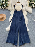 Women Korean Casual Jumpsuit Summer Loose Camisole Wide Leg Pants Plausits Female Streetwear Oversized Romper