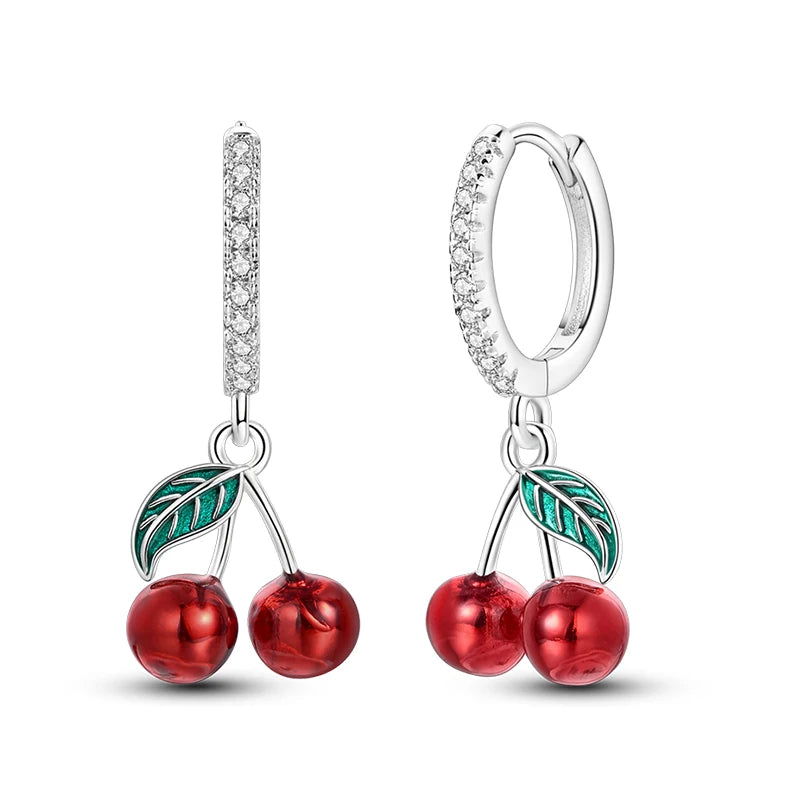 925 Sterling Silver Sweet Cherry Hoop Earrings Sparkling CZ Zircon Earrings For Women Fine Birthday Anniversary Jewelry Gifts
