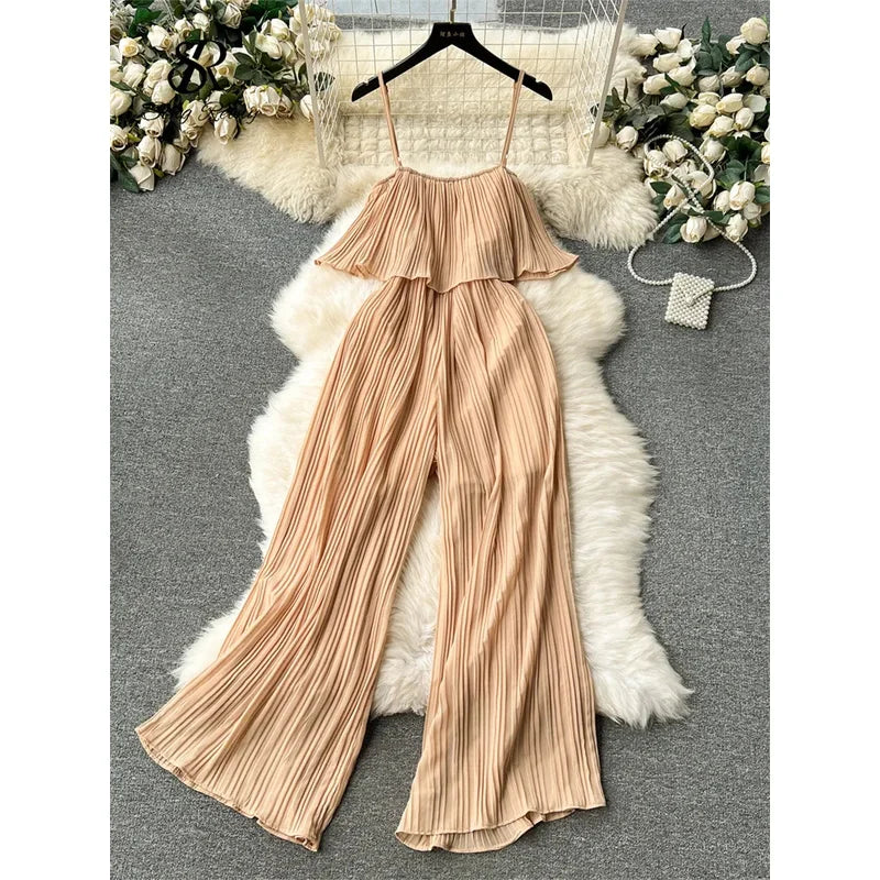 ZIXIN Vacation Loose Jumpsuit Strap Backless Thin Romper Streetwear Women INS One-Piece Outfit Beach Style Striped Bodysuits