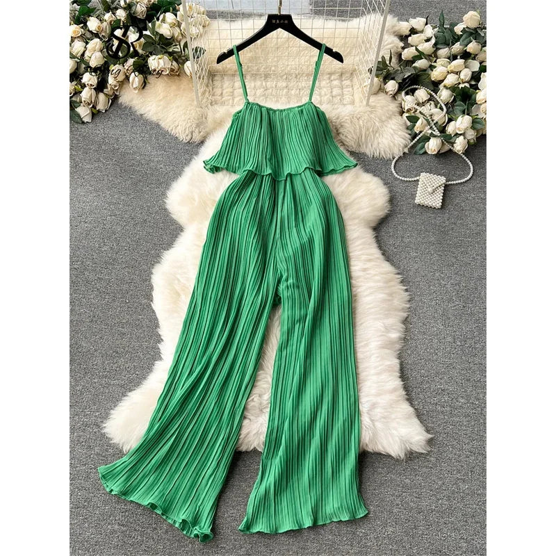 ZIXIN Vacation Loose Jumpsuit Strap Backless Thin Romper Streetwear Women INS One-Piece Outfit Beach Style Striped Bodysuits