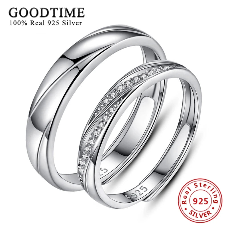 Fashion Genuine 100% 925 Sterling Silver Ring for Women Men  Engagement Zircon Couple Rings Wedding Band Jewelry Gift For Lovers