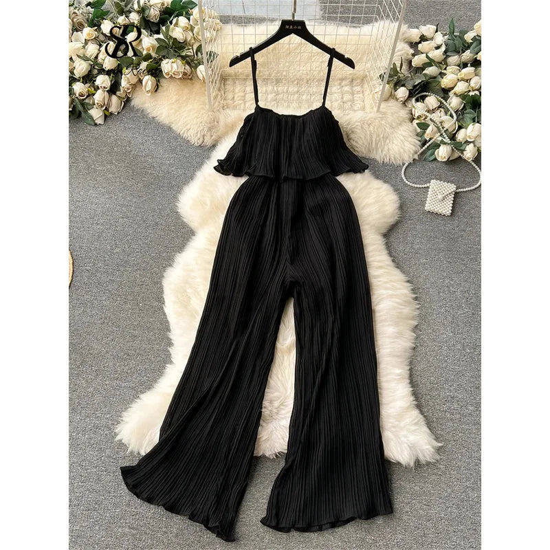 ZIXIN Vacation Loose Jumpsuit Strap Backless Thin Romper Streetwear Women INS One-Piece Outfit Beach Style Striped Bodysuits