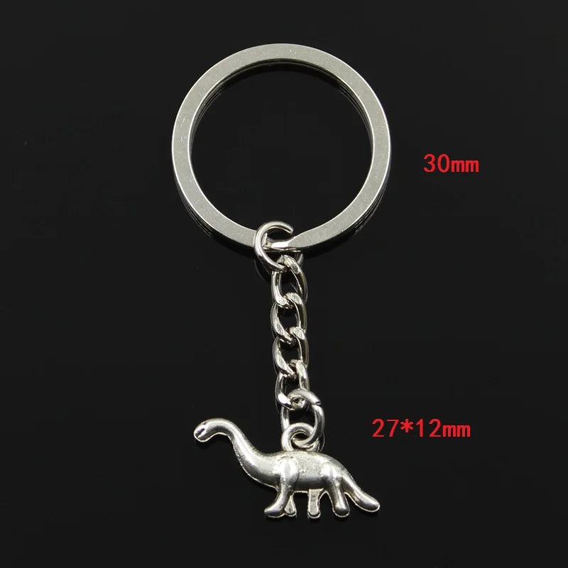 Fashion 30mm Key Ring Metal Key Chain Keychain Jewelry Antique Bronze Silver Color Plated Dinosaur Brontosaurus 27x12mm Pendant