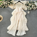 Ins Vacation Style Jumpsuit Women's Sweet Ruffled Edge Strapless Slim Fit Long Heavy Pleated Camisole Wide Leg Pants