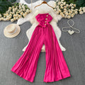 Elegant Goddess Style Sequin Long Pants Women's Summer Loose Slimming Gauze Wraparound Strapless Romper High Waist Button Detail