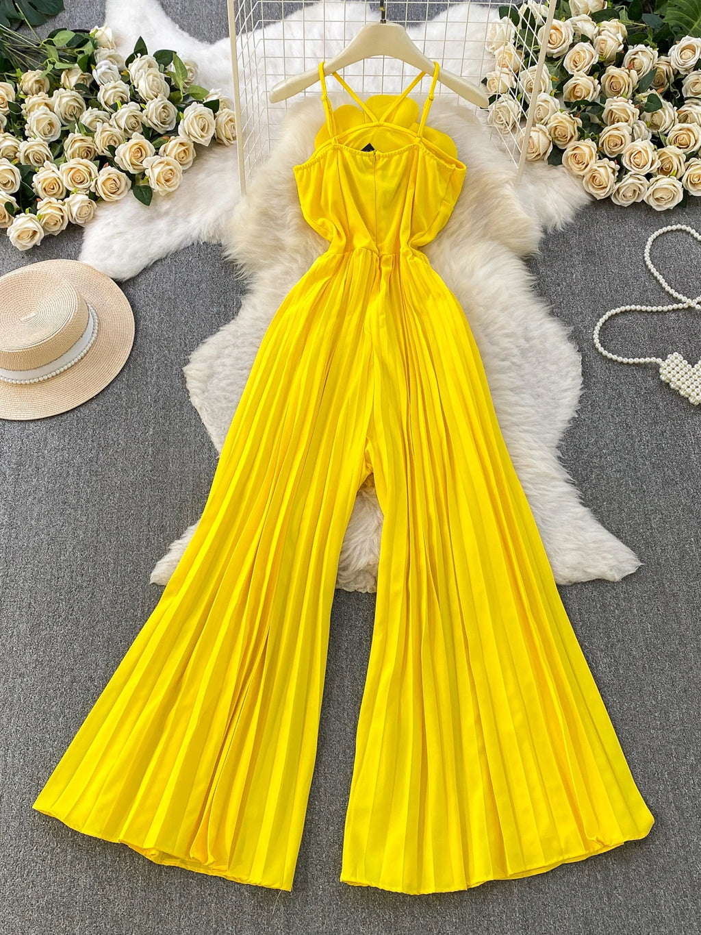 Fashionable Goddess Style 3D Flower Print Strapless Jumpsuit Women's High Waist Wide Leg Pants Long Summer Slimming Dress