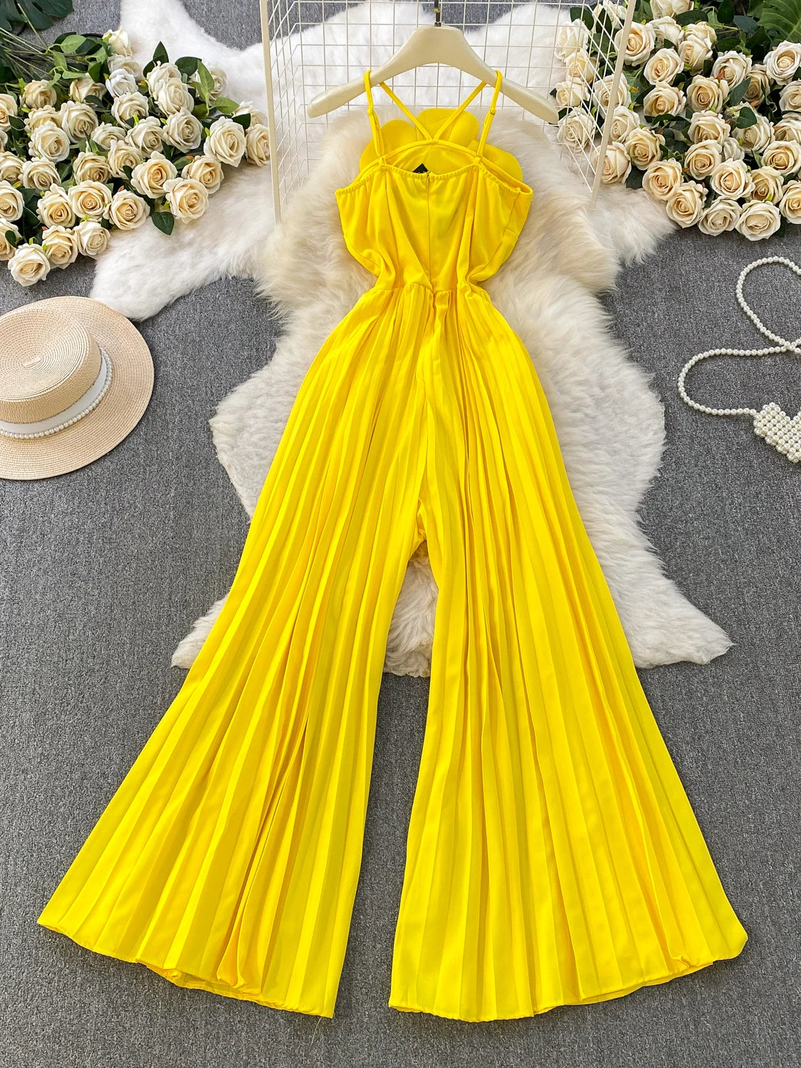 Fashionable Goddess Style 3D Flower Print Strapless Jumpsuit Women's High Waist Wide Leg Pants Long Summer Slimming Dress