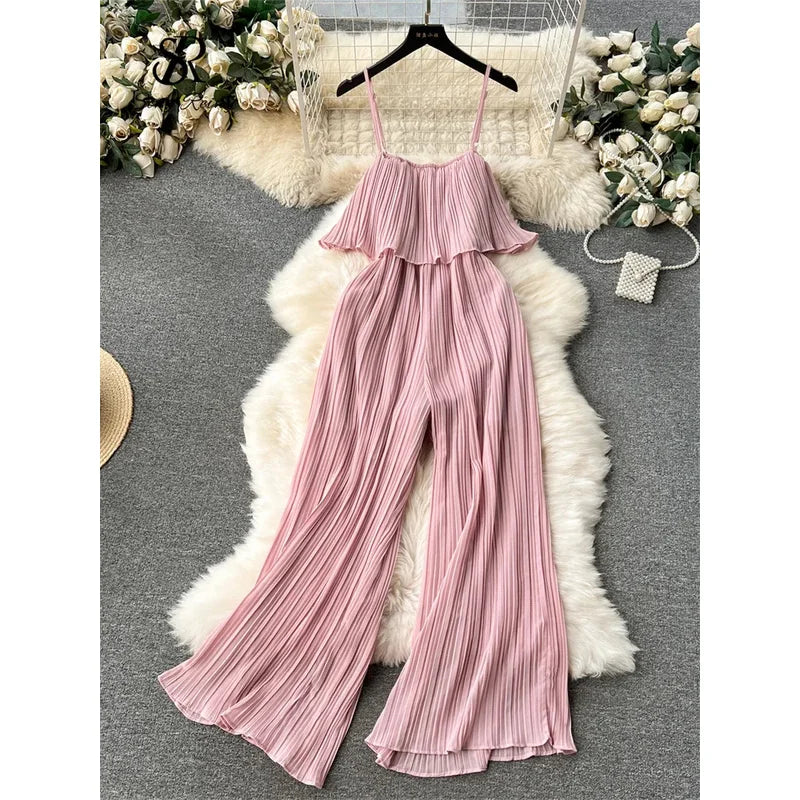 ZIXIN Vacation Loose Jumpsuit Strap Backless Thin Romper Streetwear Women INS One-Piece Outfit Beach Style Striped Bodysuits