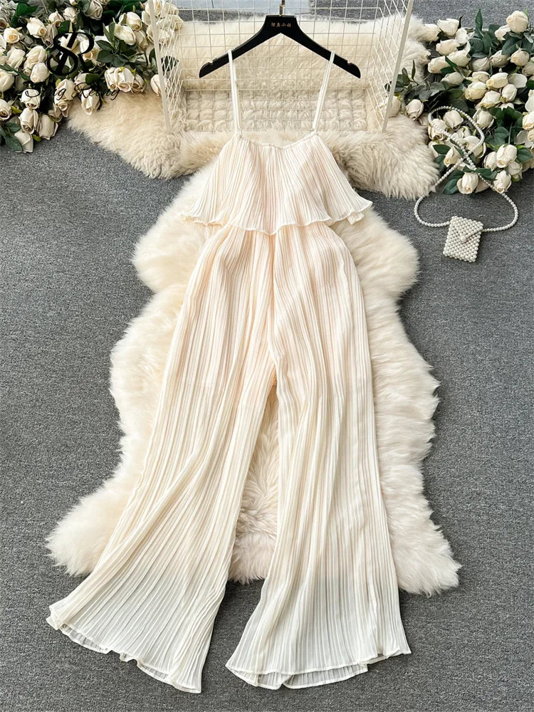 ZIXIN Vacation Loose Jumpsuit Strap Backless Thin Romper Streetwear Women INS One-Piece Outfit Beach Style Striped Bodysuits