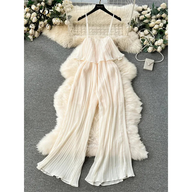 ZIXIN Vacation Loose Jumpsuit Strap Backless Thin Romper Streetwear Women INS One-Piece Outfit Beach Style Striped Bodysuits