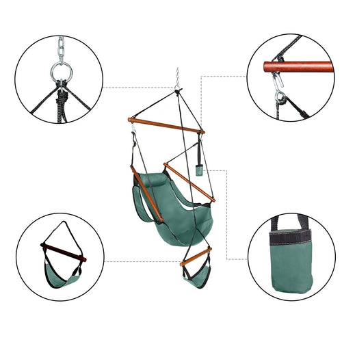 LuxeSwing™ – Oxford Hanging Chair with Wooden Bar & Cup Holder, Green